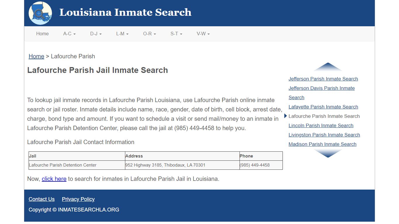 Lafourche Parish LA Jail Inmate Search