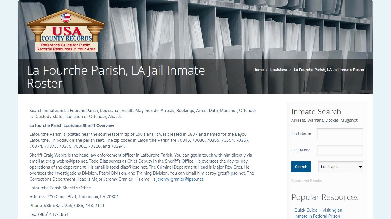 La Fourche Parish, LA Jail Inmate Roster | Name Search